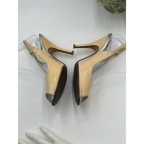 DOLCE & GABBANA D&G Patent Leather Beige Sling Back Heels Sz 36.5/6 US Peep Toe - Picture 15 of 15